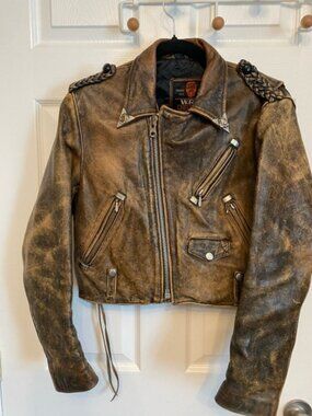 Vintage Chevignon Brown Genuine Leather Distressed Indie Biker Jacket Women S